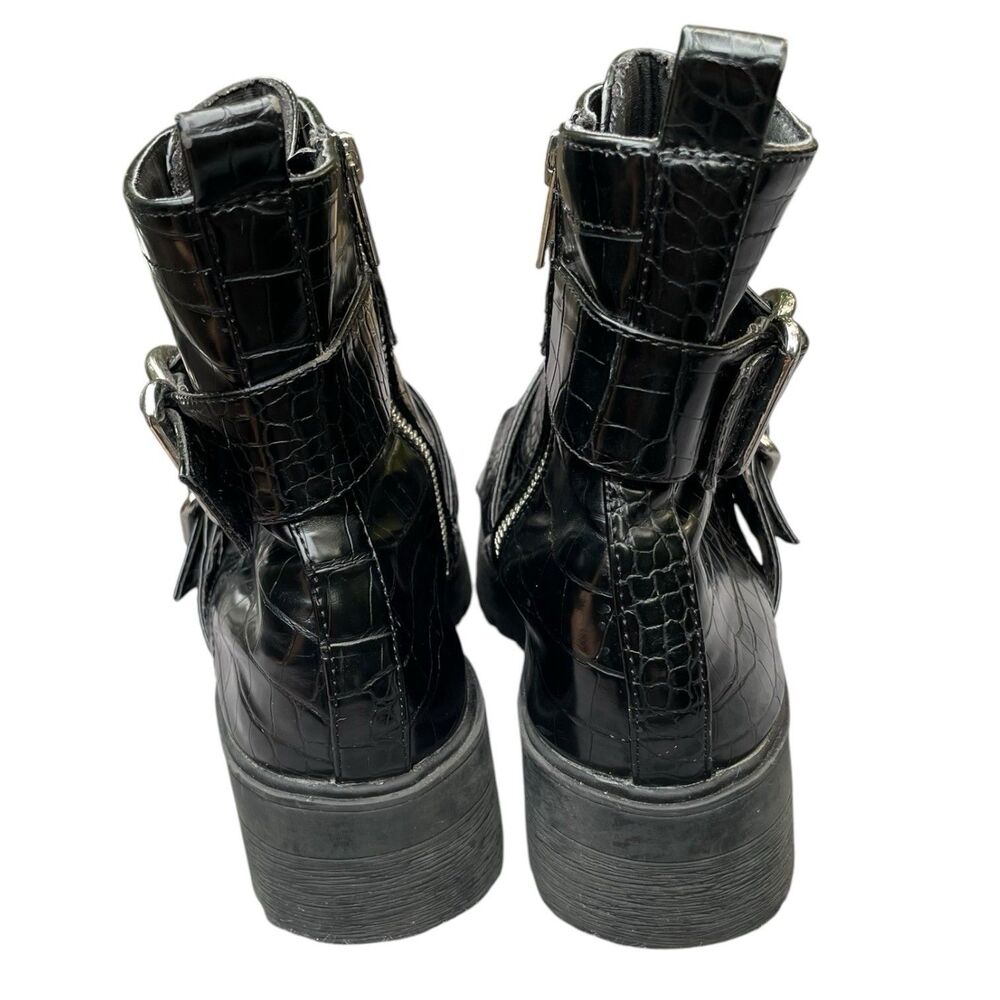 Chunky Moto Goth Punk Rock Aldo Black Patent Mock Croc Combat Boots Size 8.5 - Picture 16 of 16